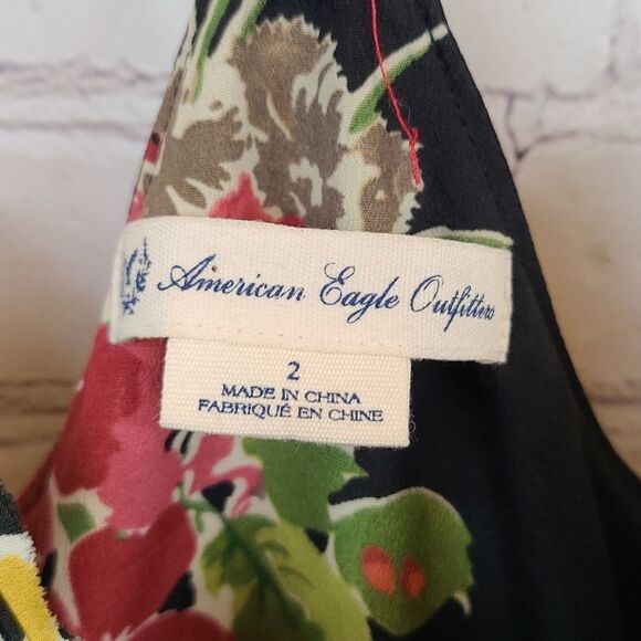 American Eagle Dress Babydoll Corset Black Floral Tiered Slip Sundress Summer - Picture 2 of 11